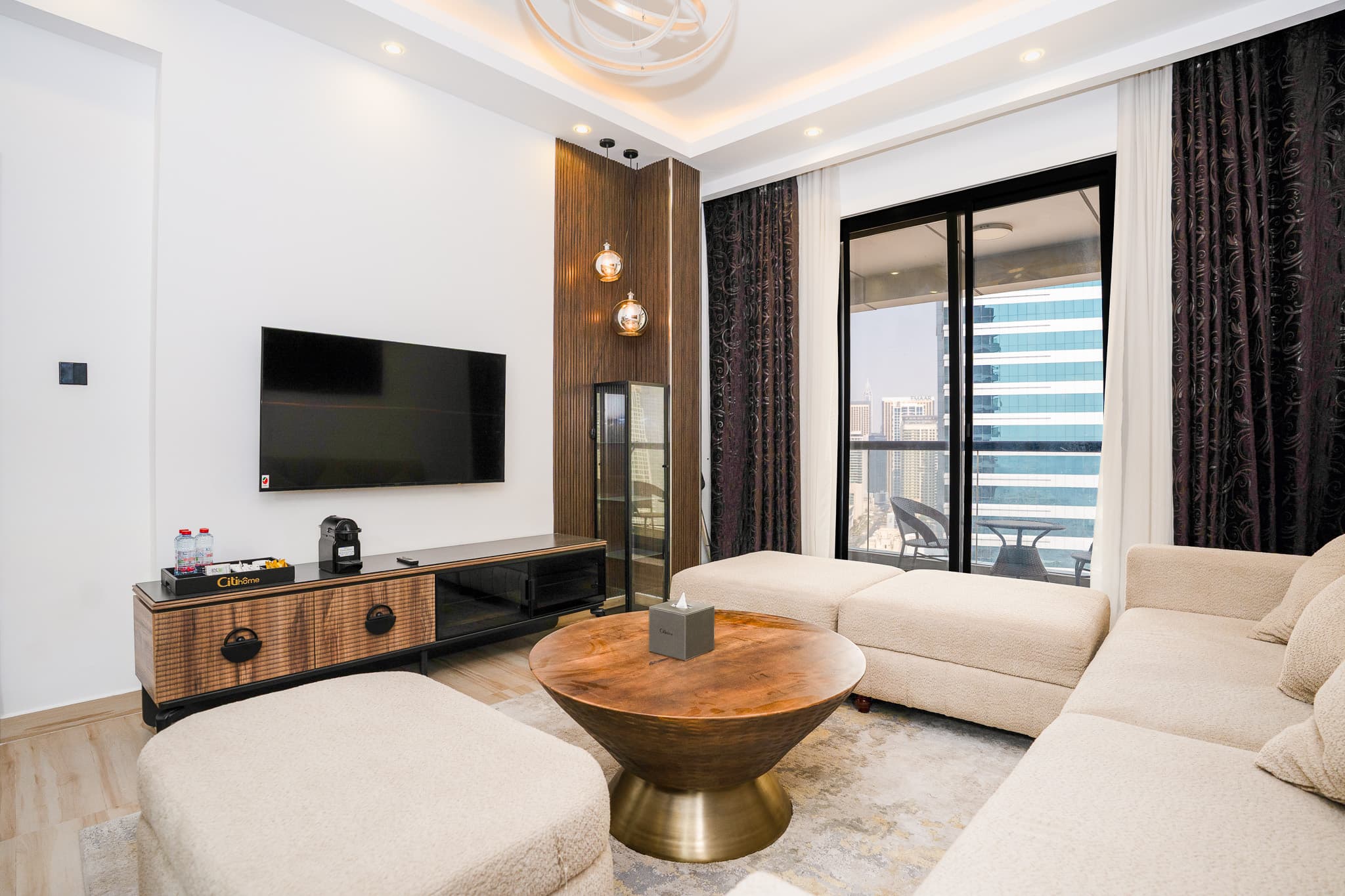 Living room of the Dubai Marina apartment managed by StayliaDXB