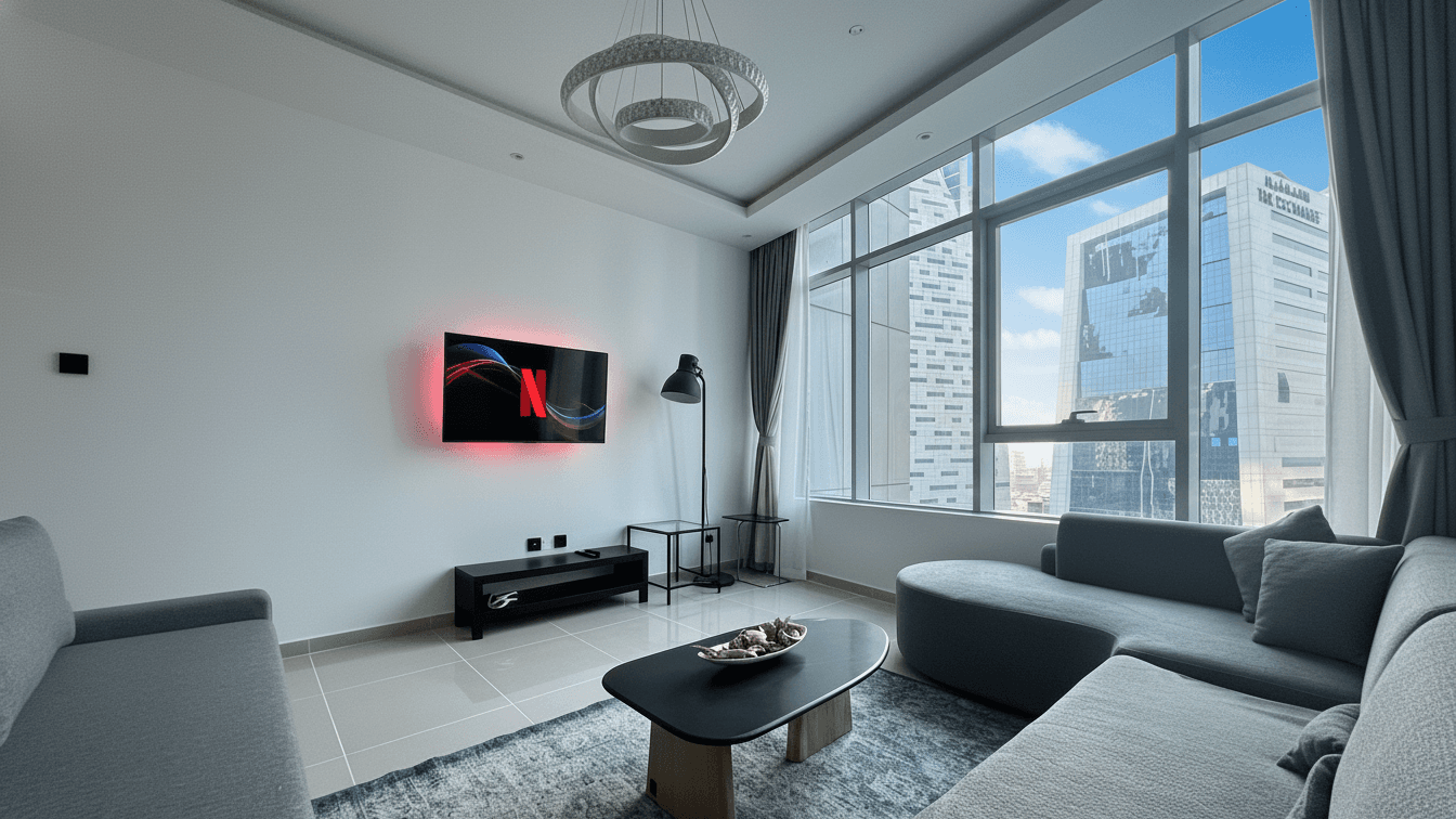 Living room of the Business Bay apartment managed by StayliaDXB