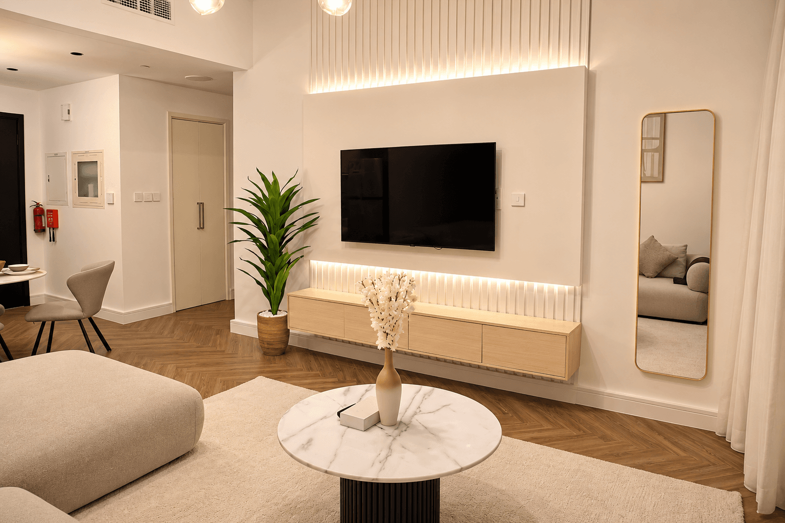 Living room of the Downtown Dubai apartment managed by StayliaDXB